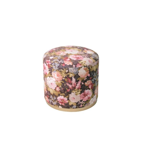 Round Velvet Pouf With Floral Design Model Flowers