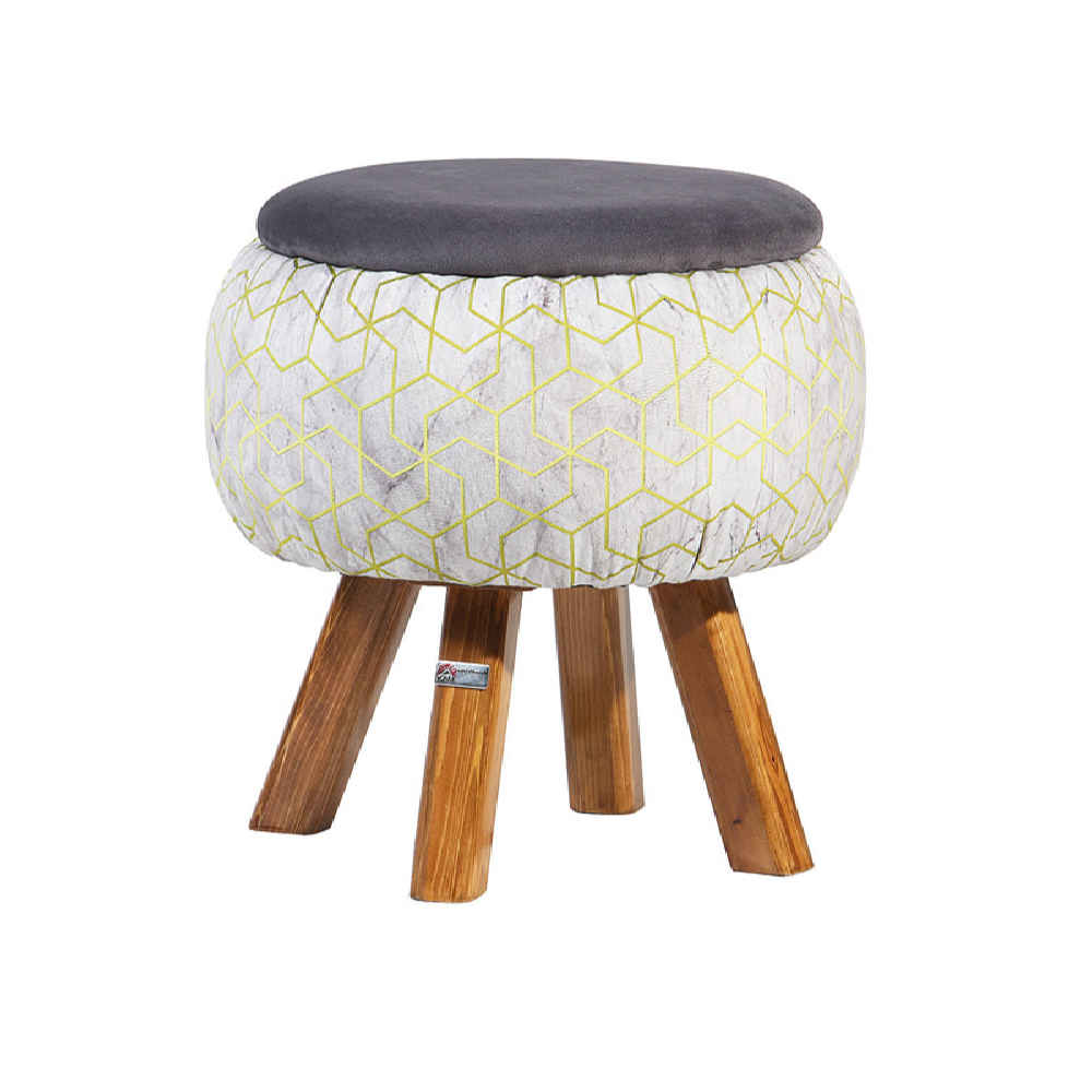 Round Velvet Footstool With Wooden Legs Model Lux