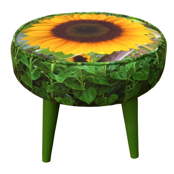 Round Velvet Footstool With Wooden Legs Model Sunflower