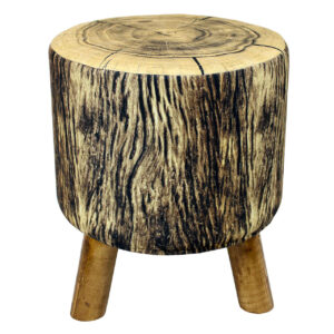 Round Velvet Footstool With Wooden Legs Model Trunk