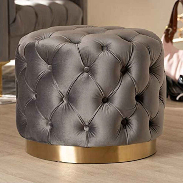 Round Velvet Pouf With Tufted Design Model Ottoman