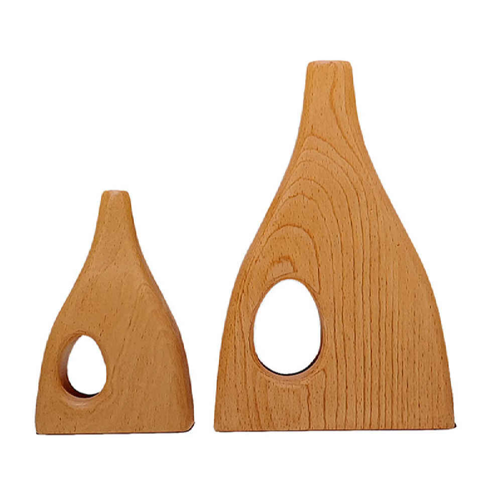 Handcrafted Decorative Wooden Bud Vase Made from Natural Solid Wood Set of 2