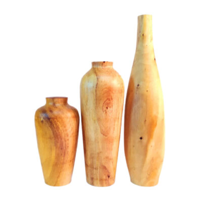 Set of 3 Handcrafted Decorative Wooden Vases Made from Natural Solid Wood Fatah