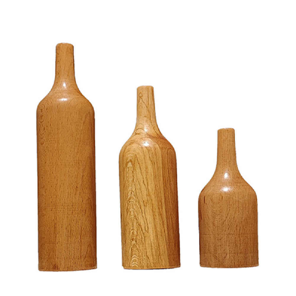 Set of 3 Handcrafted Decorative Wooden Vases Made from Natural Solid Wood Hasti