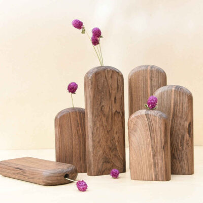 Handcrafted Decorative Wooden Single Stem Vase – Aesthetic Gift Set of 3