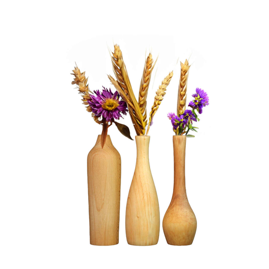 Set of 3 Handcrafted Decorative Wooden Vases Made from Natural Solid Wood Panah ShopiPersia