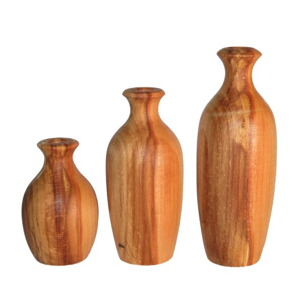 Set of 3 Handcrafted Decorative Wooden Vases Made from Natural Solid Wood Roya