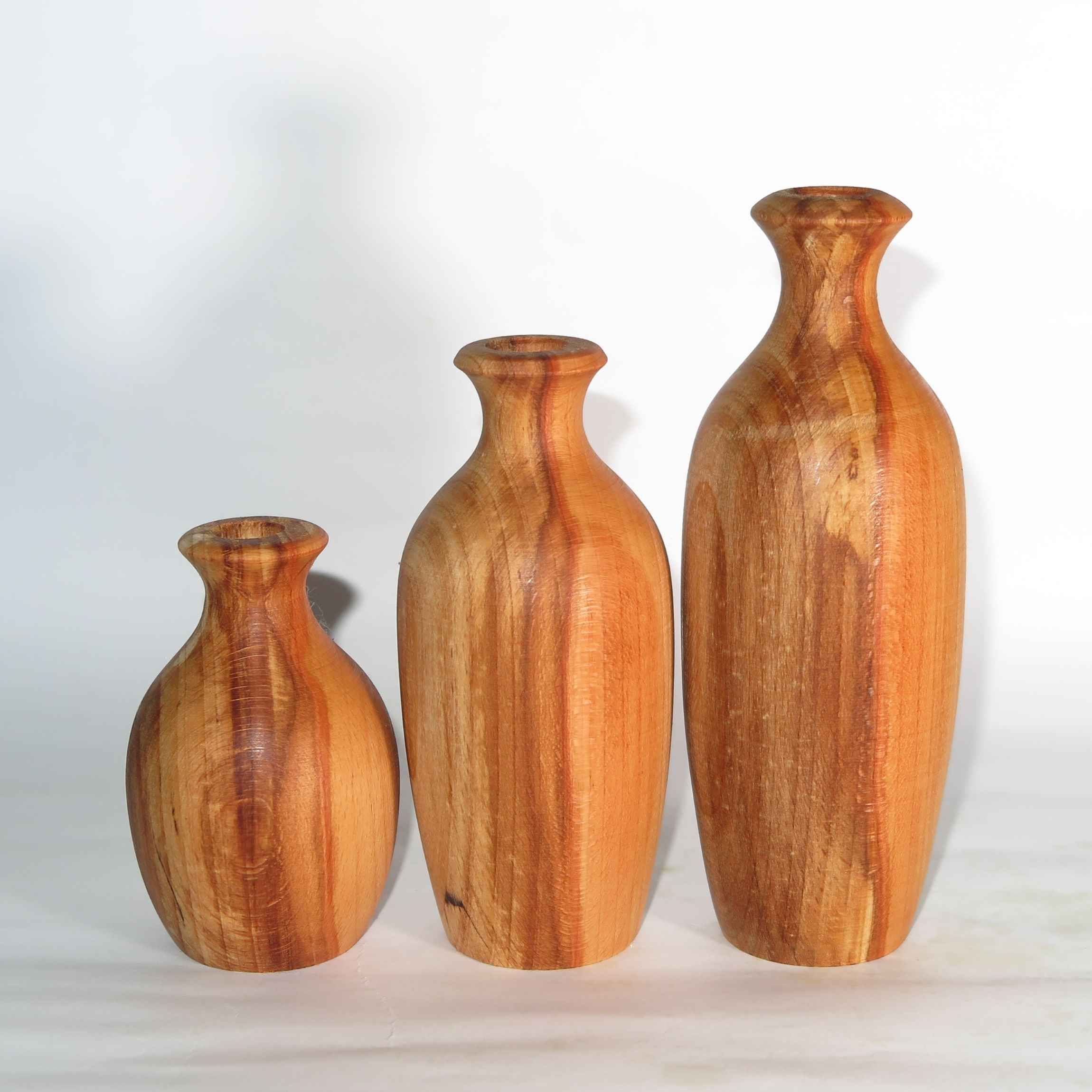Set of 3 Handcrafted Decorative Wooden Vases Made from Natural Solid Wood Roya