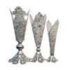 Decorative Persian Filigree Silver Coated Vase Trumpet Shima - Set of 3