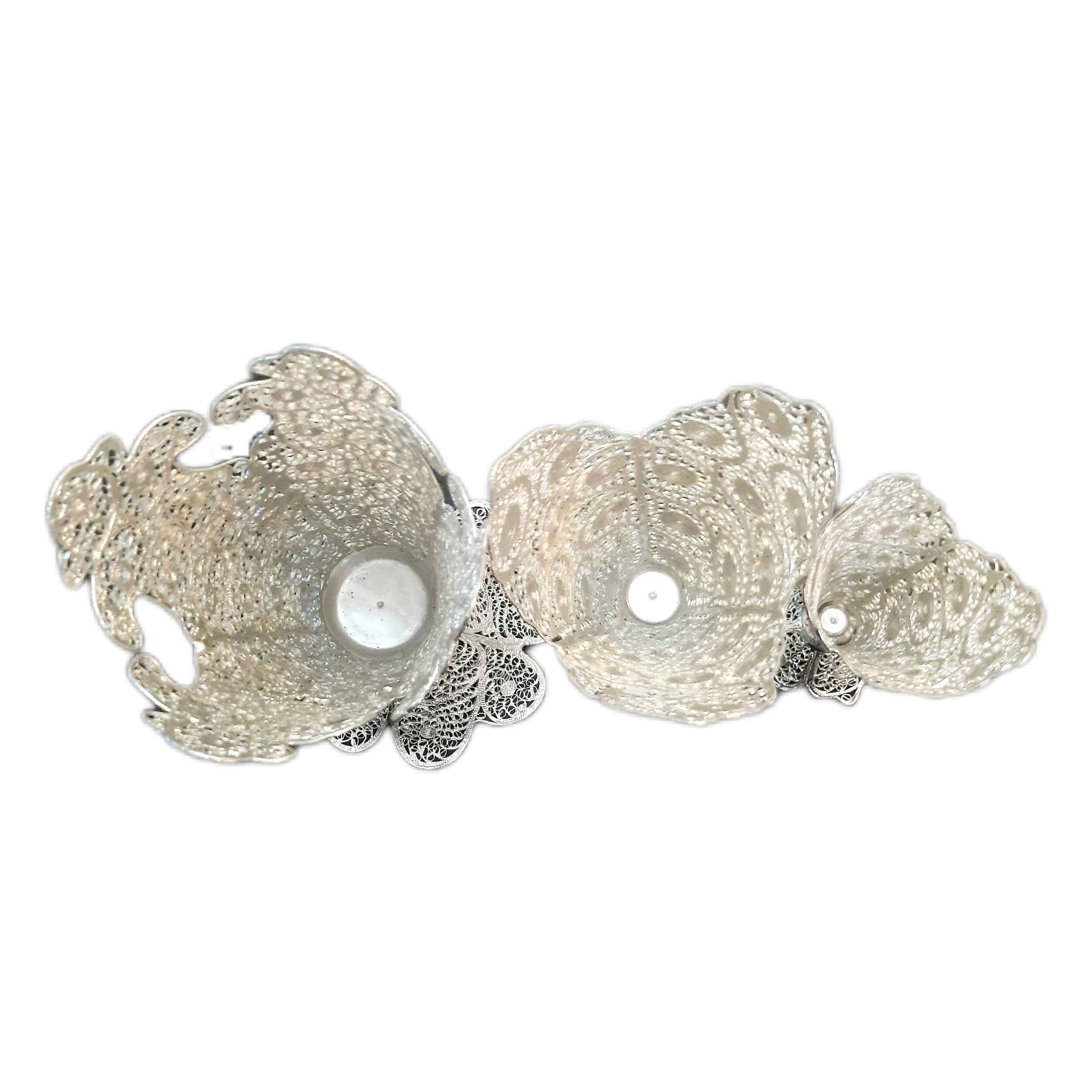 Decorative Persian Filigree Silver Coated Vase Trumpet Shima – Set of 3
