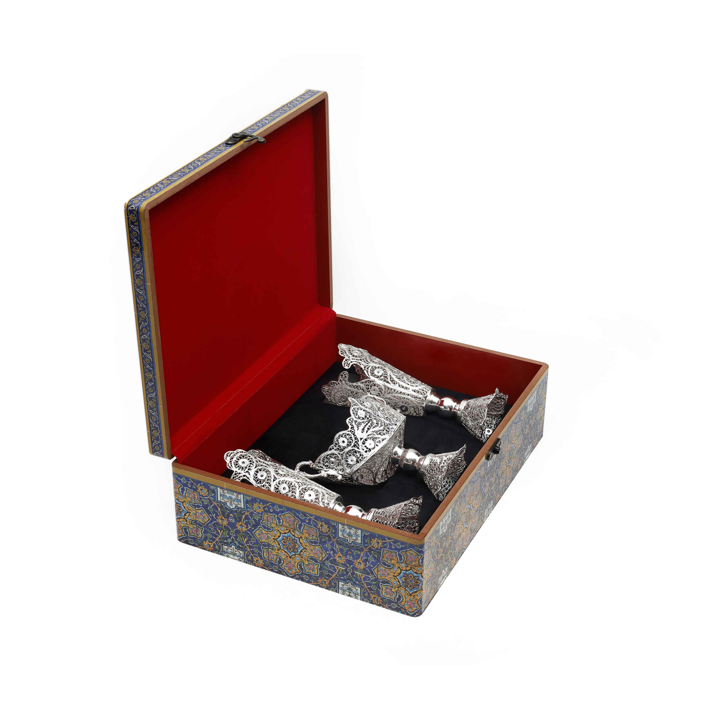 Set of 3 Decorative Persian Filigree Silver Coated Vases & Bowl Fakher