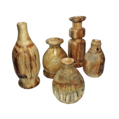 Handcrafted Decorative Wooden Bud Vase Made from Natural Solid Wood Set of 5