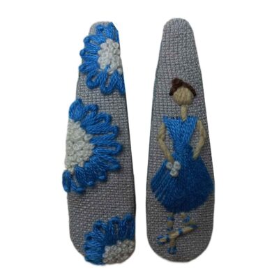 Snap Hair Clip Set with Hand-Embroidered Ballerina Girl Design