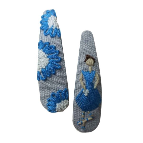 Snap Hair Clip Set with Hand-Embroidered Ballerina Girl Design