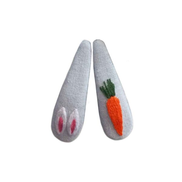 Snap Hair Clip Set with Hand-Embroidered Carrot Design