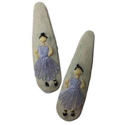 Snap Hair Clip Set with Hand-Embroidered Princess Design