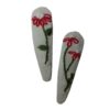 Snap Hair Clip Set with Hand-Embroidered Red Chamomile Design