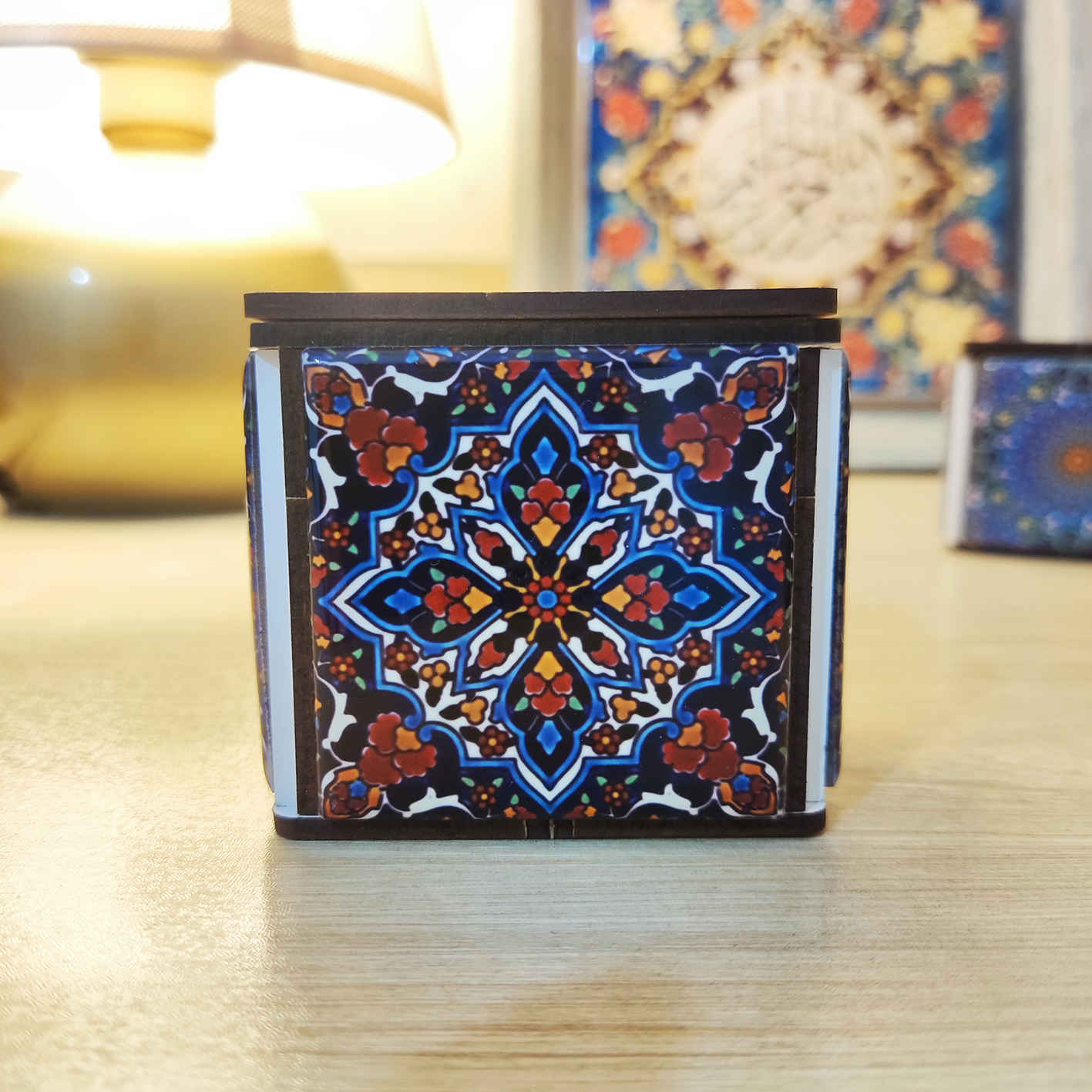Persian Wooden Cube Tealight Holder Tile Artistic