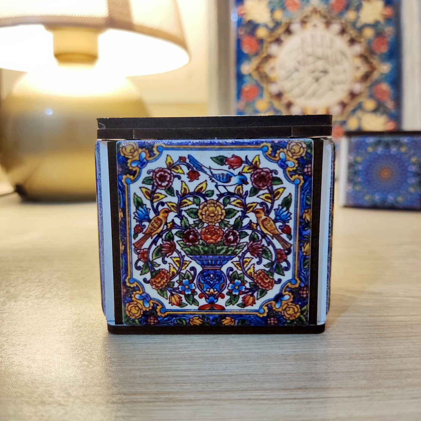 Persian Wooden Cube Tealight Holder Tile Hami