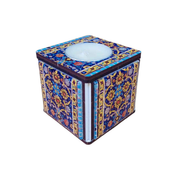 Persian Wooden Cube Tealight Holder Tile Hasti