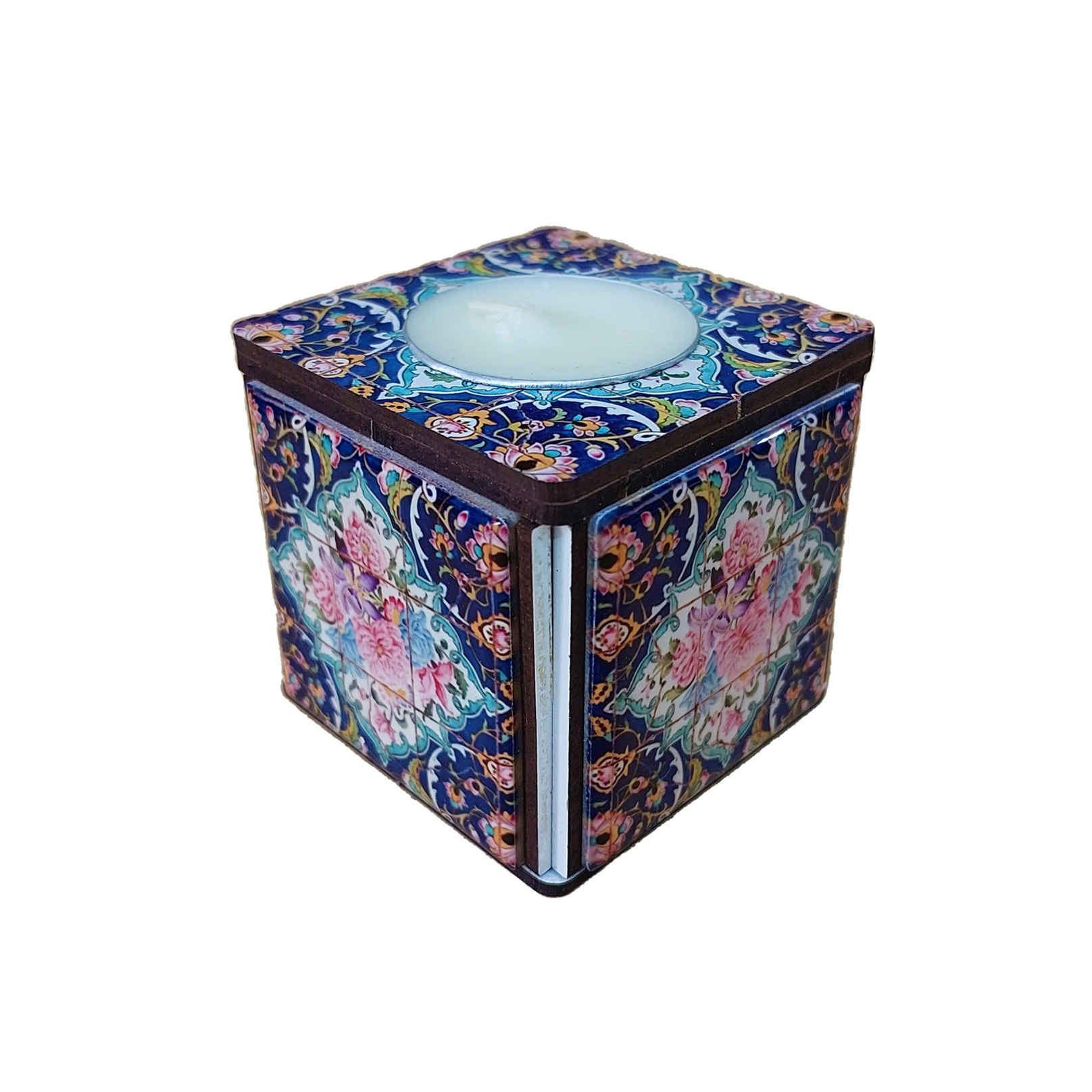 Persian Wooden Cube Tealight Holder Tile Liana