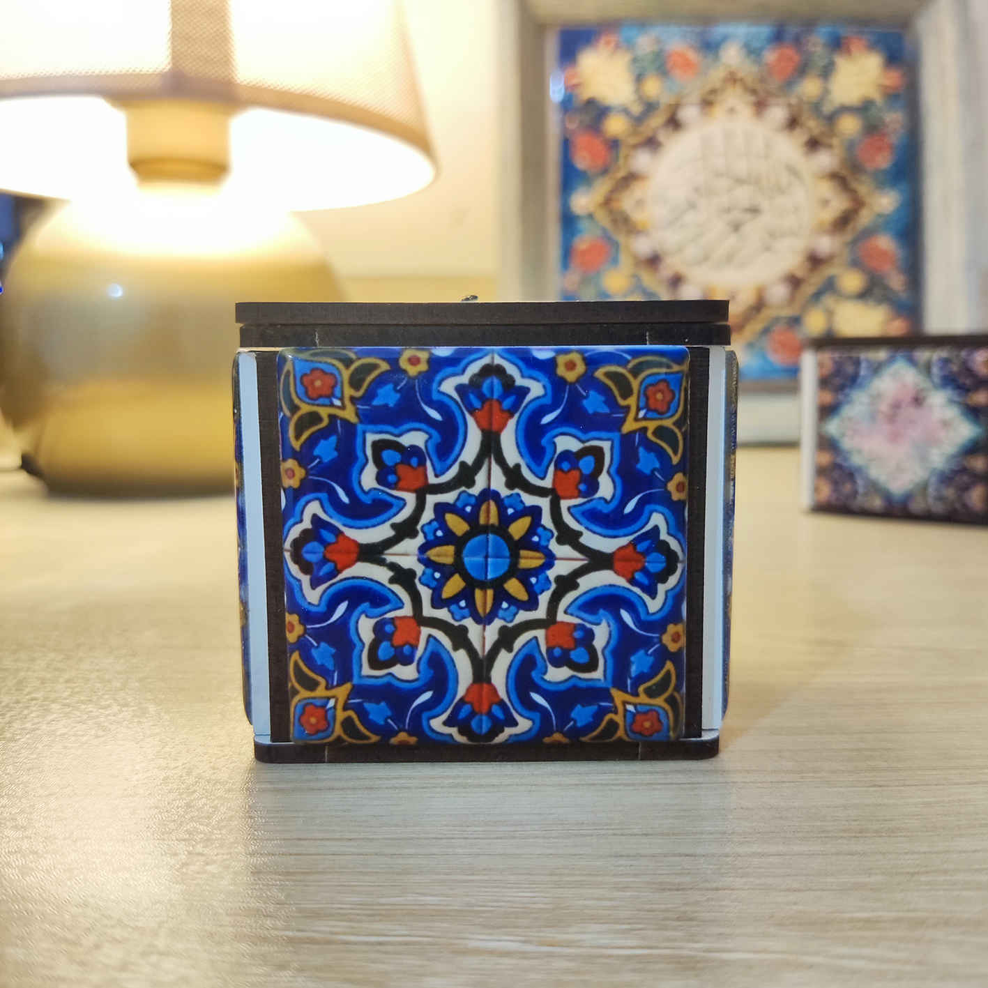 Persian Wooden Cube Tealight Holder Tile Yasna
