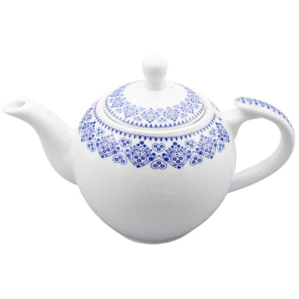Porcelain Serving Teapot in White with Intricate Motif Hima