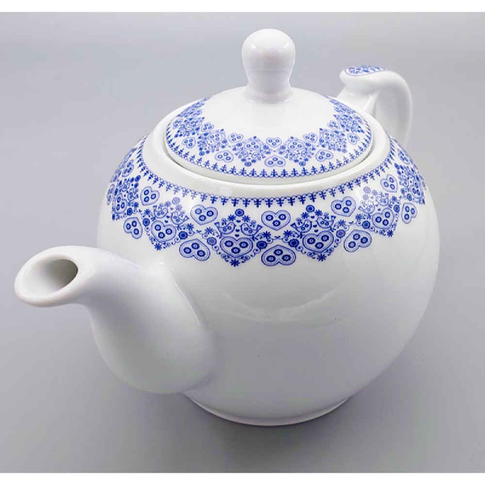 Porcelain Serving Teapot in White with Intricate Motif Hima