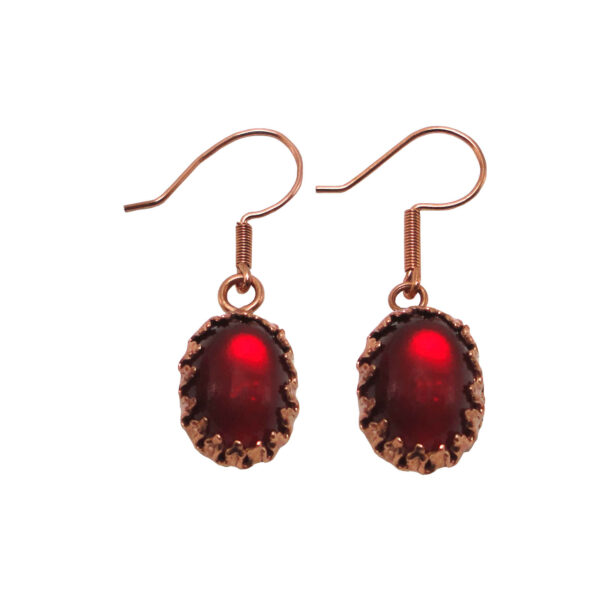 Copper Earrings Handmade with Artificial Red Stone