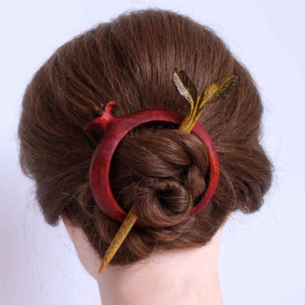 Wooden Hair Stick Hand Carved with Pomegranate Design