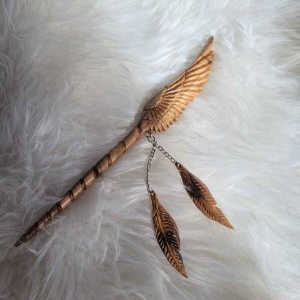 Wooden Hair Stick Handcrafted Matter Angel Wing Design Large Size