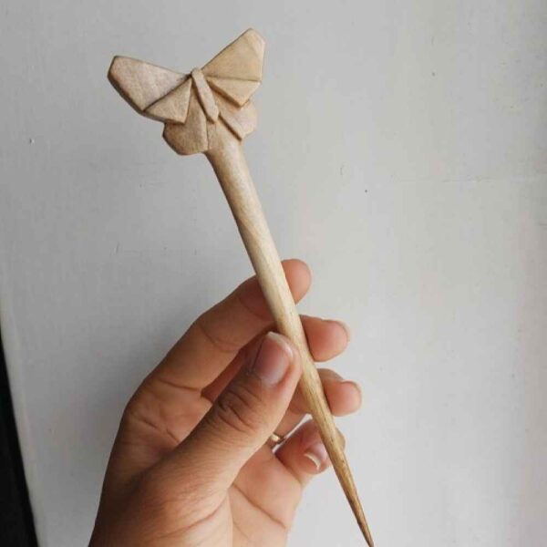 Wooden Hair Stick Handcrafted Matter Butterfly Design Large Size