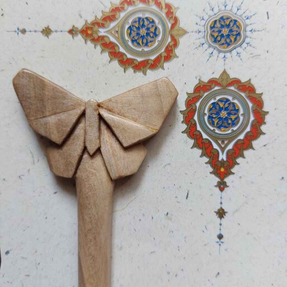 Wooden Hair Stick Handcrafted Matter Butterfly Design Large Size