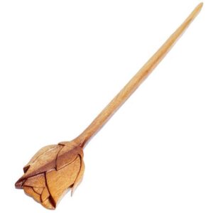 Wooden Hair Stick Handcrafted Matter Rose Design for Women