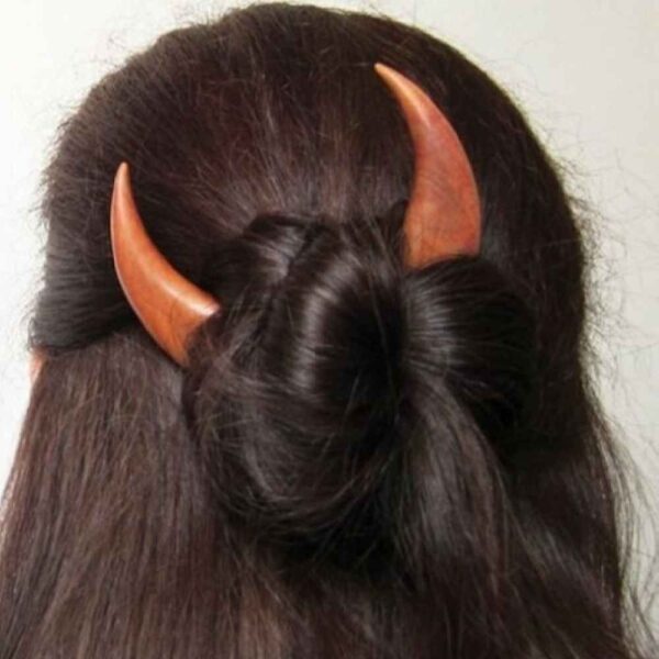 Wooden Hair Stick Handcrafted with Moon Design for Women