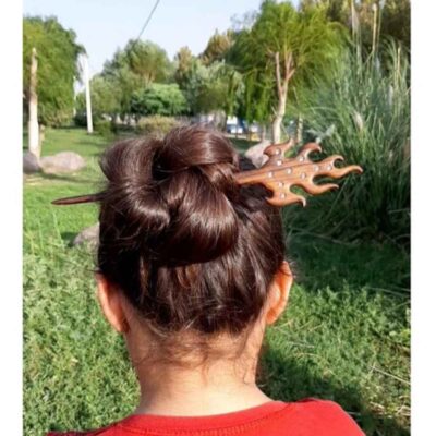 Wooden Kanzashi Hair Stick Handcrafted Matter Fire Design Large Size