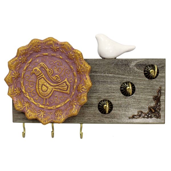 Decorative &Handcrafted Wall Key Holder with Bird and Tile Design