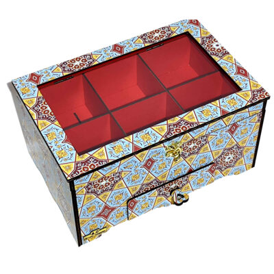 Wooden Watch Box – 2 Tiers, 6 Slots, Inspired by Persian Art