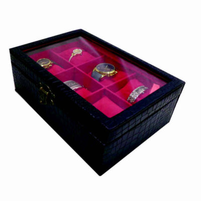 Wooden Watch Box with Leather Cover – 6 Slots