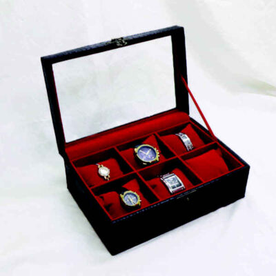 Wooden Watch Box with Leather Cover – 6 Slots