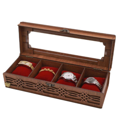 Wooden Watch Box with Velvet Pillows – 4 Slots