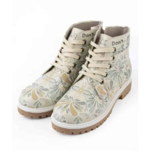 Ankle Boots With Printed Synthetic Leather & Floral Pattern