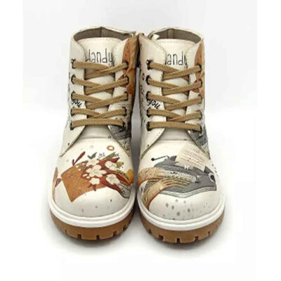 Graffiti Print Ankle Boot for Women – Synthetic Leather & Roper Heel