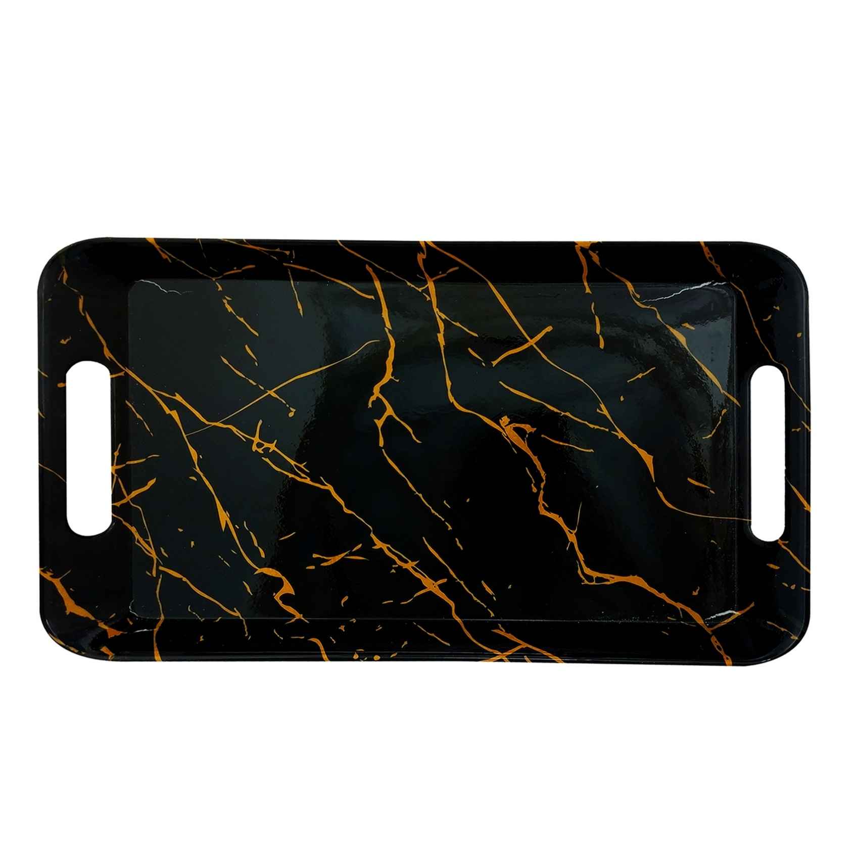 Black Melamine Serving Tray with Handle Lightweight Marble Design