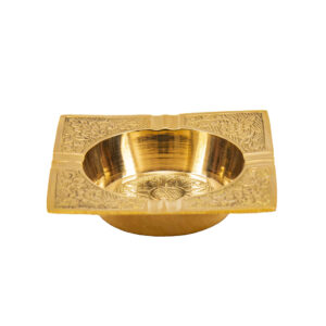 Brass Ashtray Hand Engraved with Intricate Floral Design