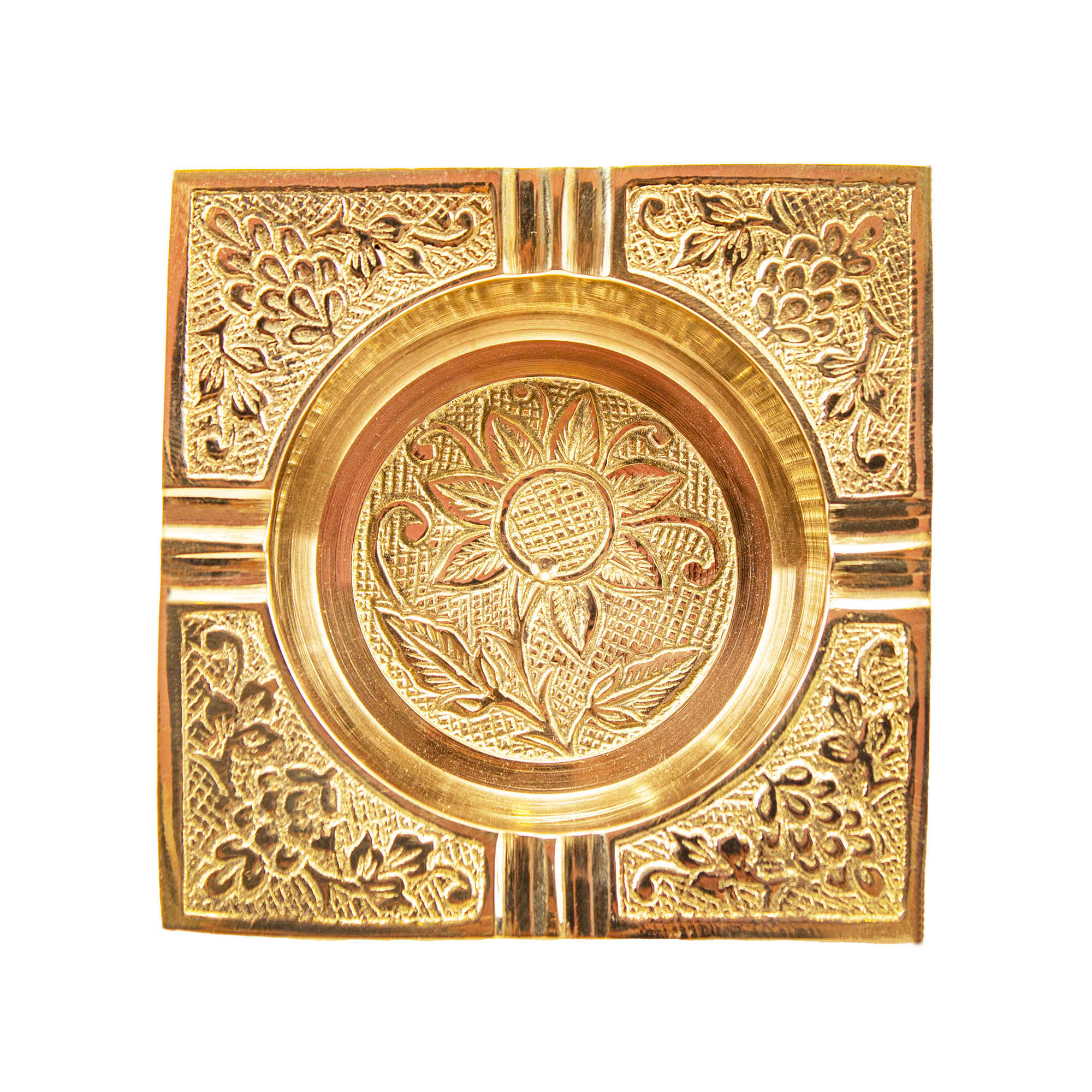 Hand Engraved Brass Ashtray – Artistic Intricate Floral Design