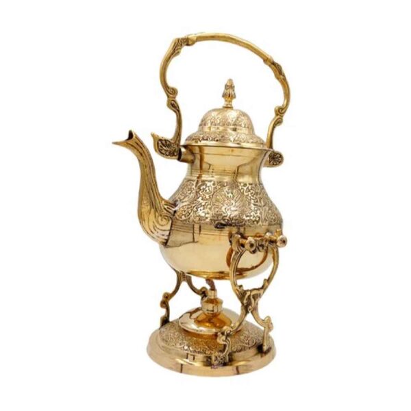 Brass Teapot & Warmer Hand-Engraved with Elegant Etched Design