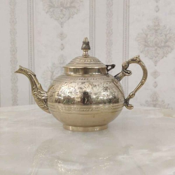 Brass Teapot Hand-Engraved with Elegant Etched Design Bahar