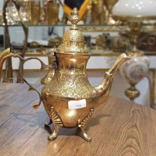 Brass Teapot Hand-Engraved with Elegant Etched Design Chic