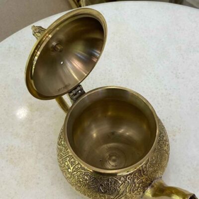 Persian Brass Teapot Handcrafted with Elegant Floral Design Lux